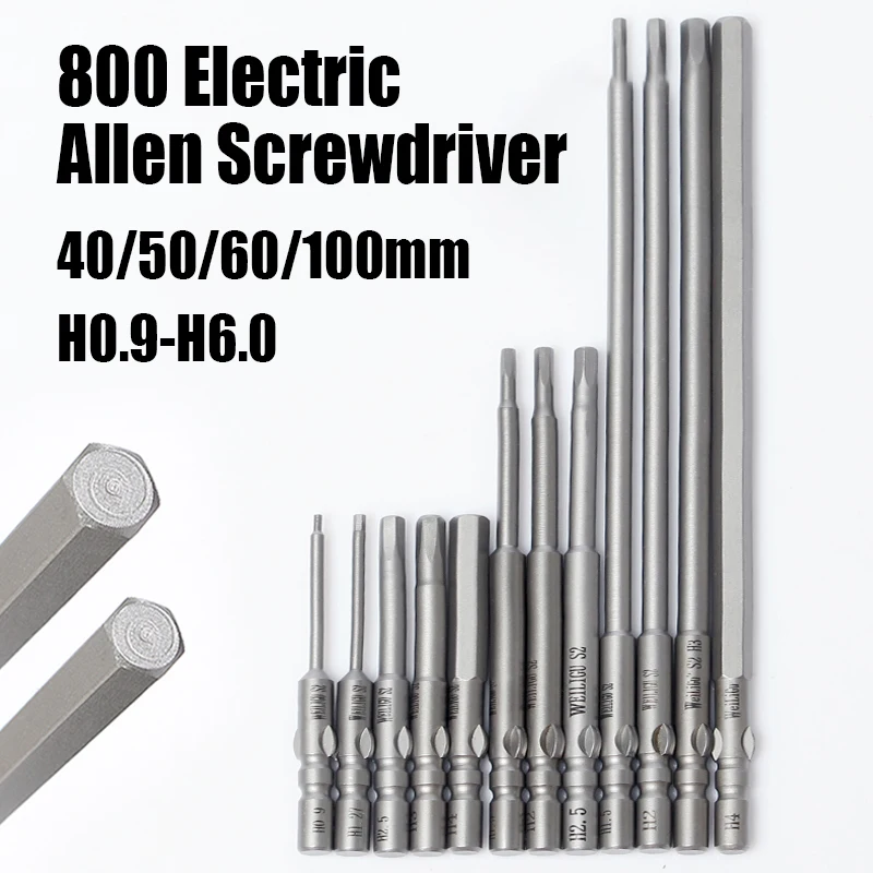 800 Electric Allen Screwdriver Set 4mm Round Shank Hexagon Screwdriver Magnetic Impact Batch Head 40 50 60 100mm Allen Wrench