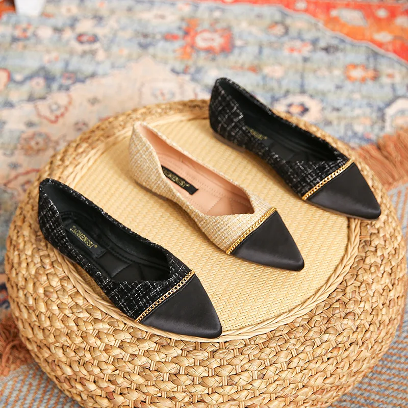 

2022 Spring new fashion shallow mouth shoes flat casual women's shoes satin pointed toe shoes