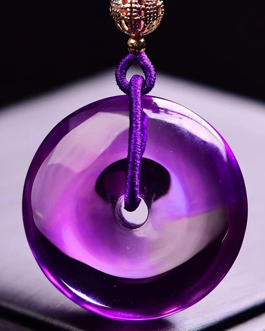 

Natural Purple Amethyst Quartz Round Pendant 36*36*11mm Gift Fashion Donut Brazil Healing Stone Necklace AAAAAA