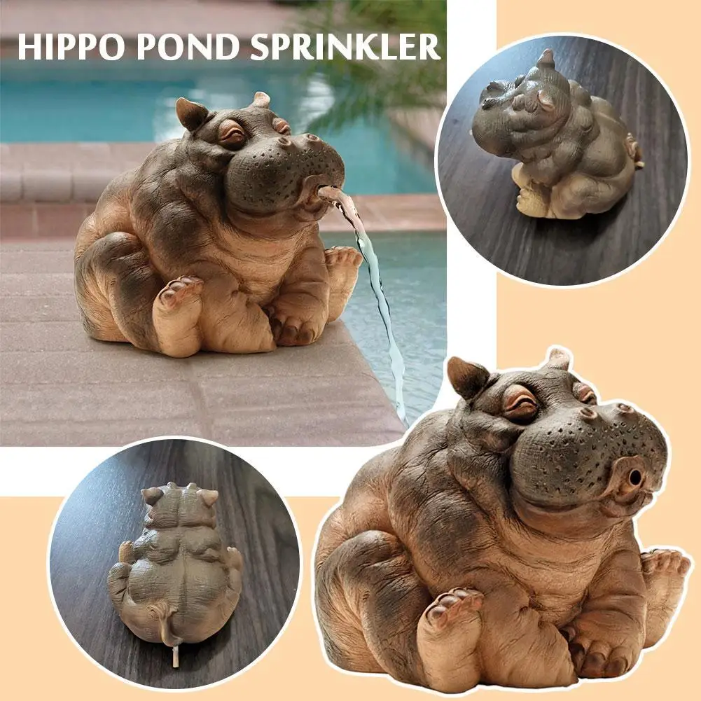 

1PCS Hippo Decor Pond Spitter Statue, Hippo Garden Statue Animal Pond Sprinkler, Animal Fountain For Garden Decoration