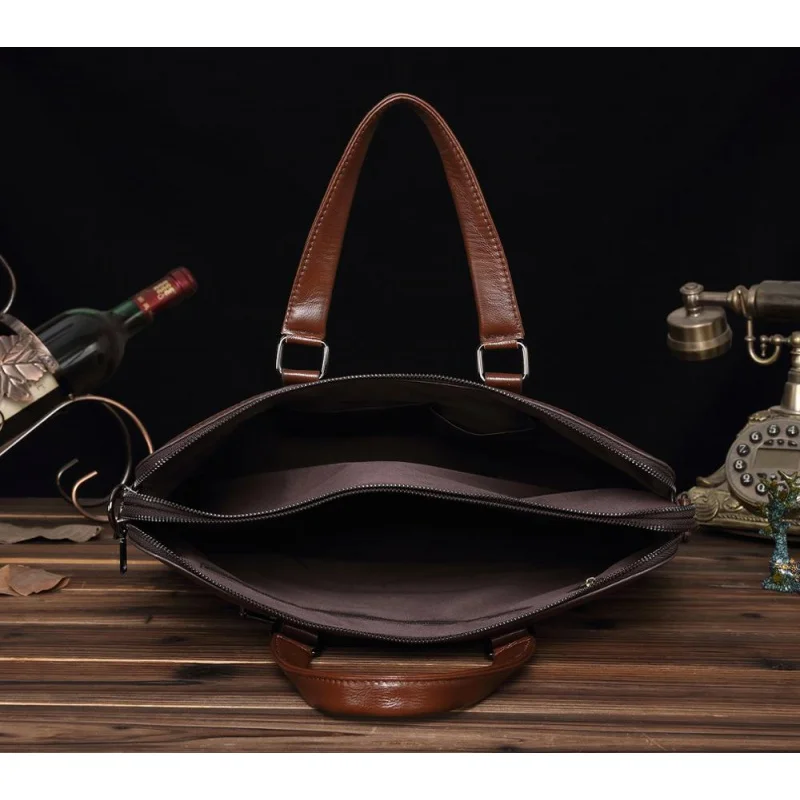 Retro Men Genuine Leather Briefcase Business Handbag High Capacity Laptop Document Bag Korea Office Shoulder Messenger Bag