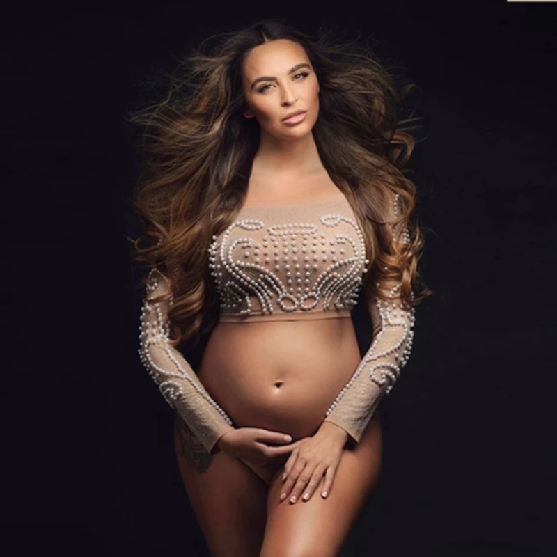 

Роскошные Мини-топы с жемчугом для беременных женский топ с длинными рукавами и бисером для фотосъемки женские топы на заказ