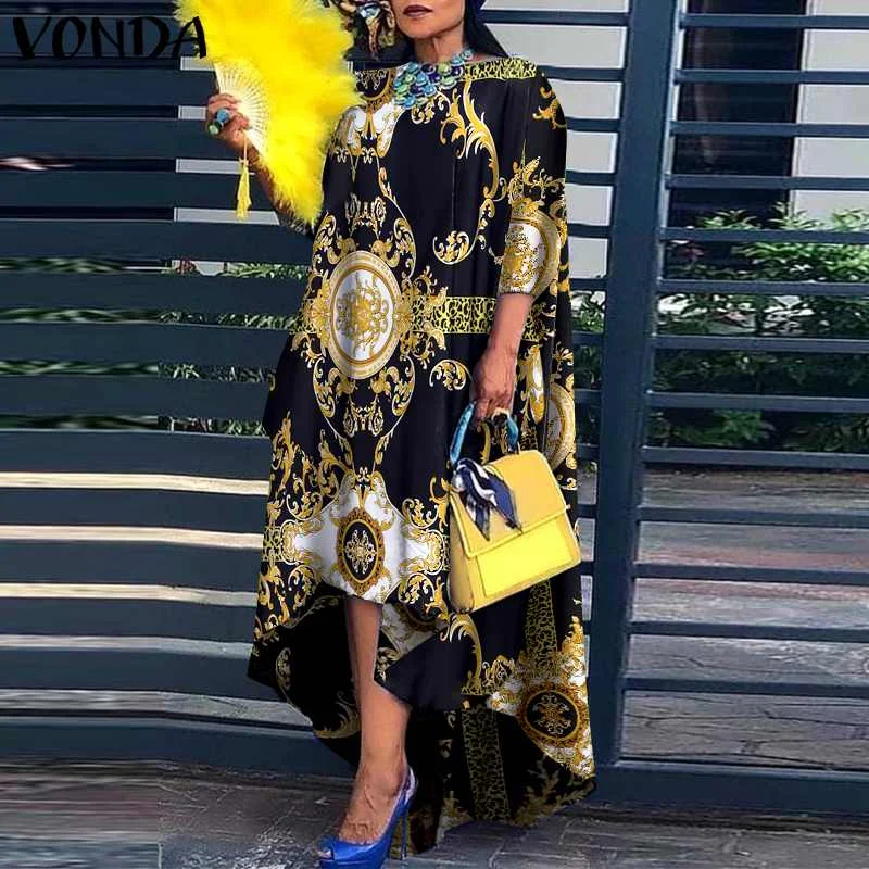 

Women Party Dress Vintage Printed Irregular Maxi Long Dress Vestido Robe Femme Sundress Oversized 2022 Evening Woman Clothes