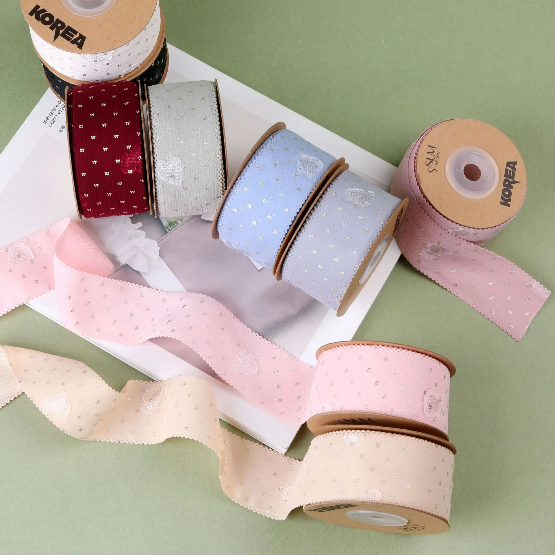 

10 ярдов, 38 мм, Корейская версия, зубчатые края, двухслойная Бронзирующая точечная лента, «сделай сам», аксессуары для волос, материал ручной ...