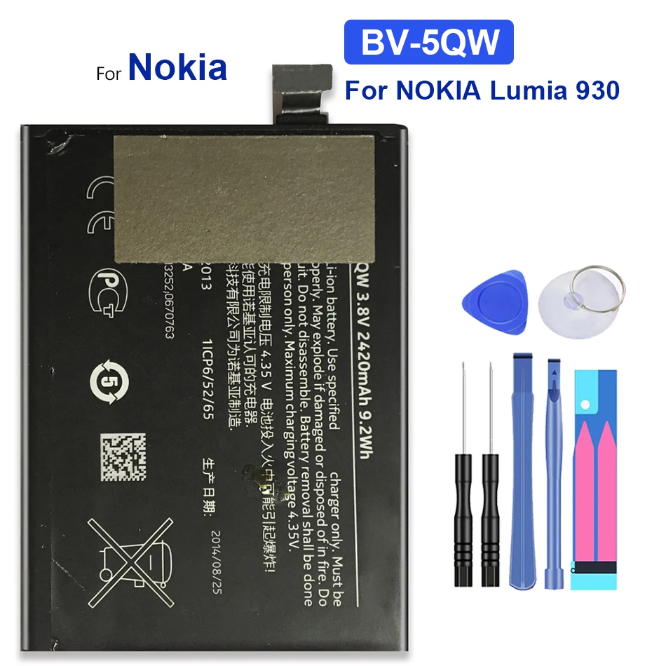 

BV-5QW BV 5QW 2420mAh For NOKIA Lumia 930 Martini Tesla Mobile Phone Replacement Battery with Free Tools + Tracking Number