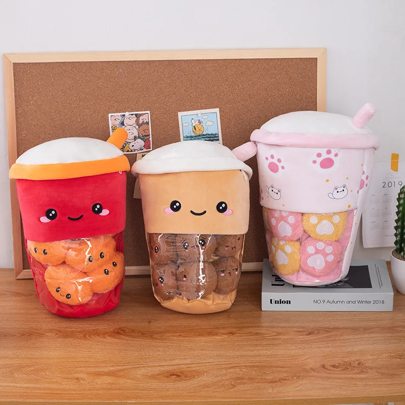 

New milk tea cup pillow plush snack bag cushion cat claw pillow cross-border a cup of milk tea doll gift