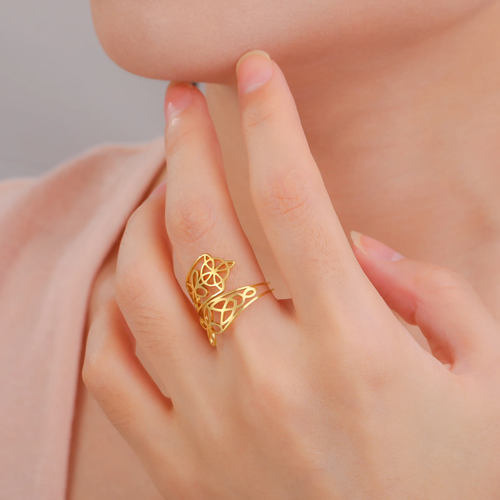 Witch Knot Wide Finger Ring para As Mulheres Irlandês Celtic Anel Aberto de Aço Inoxidável Amuleto Vintage Aniversário Jóias