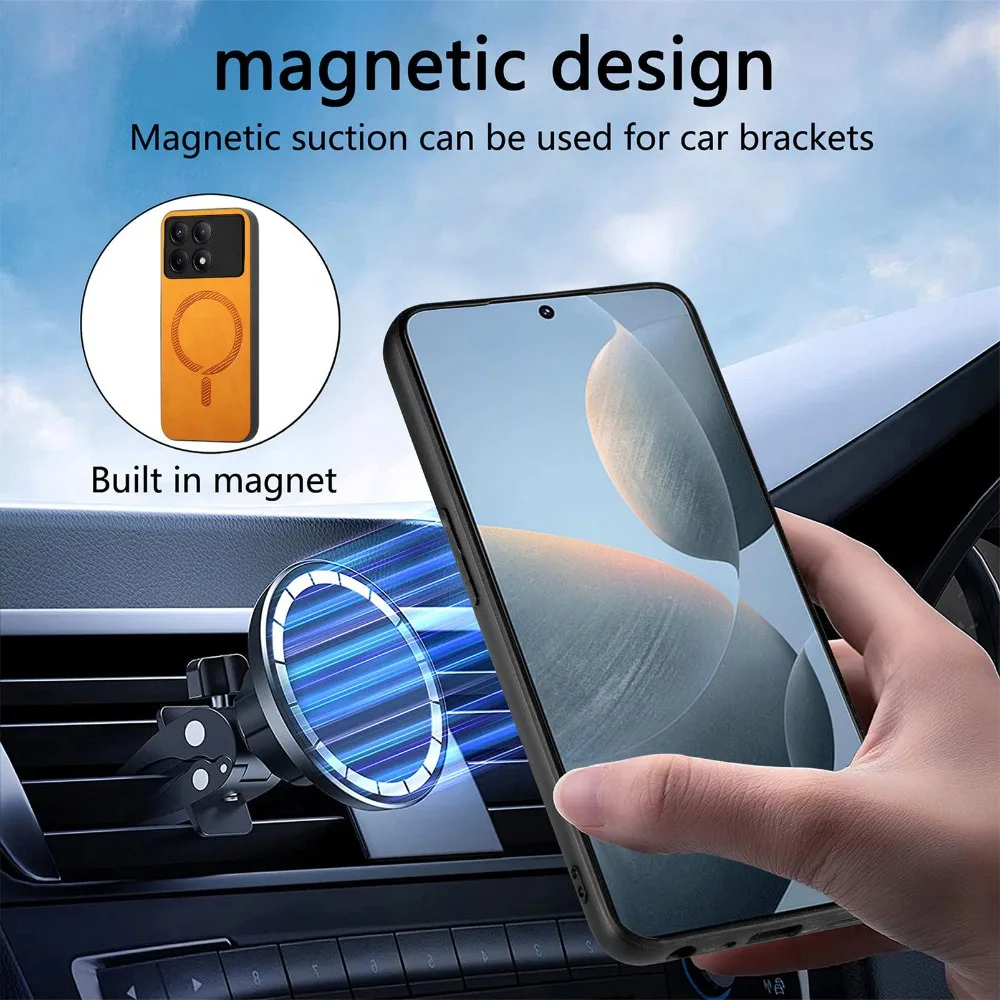 Фото Кожаный чехол-накладка LENS Camera Protect для Xiaomi Poco X8 Pro Max 5G 2026: Роскошный магнитный чехол с поддержкой беспроводной зарядки для Mi Phone X8 8X №5