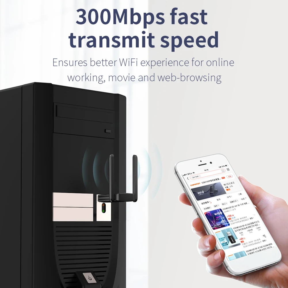 

COMFAST CF-827F 2,4G 300 Мбит/с USB беспроводная сетевая карта с бесплатным приводом двойная антенна для ноутбука WIFI приемник адаптер для Windows XP/7/8