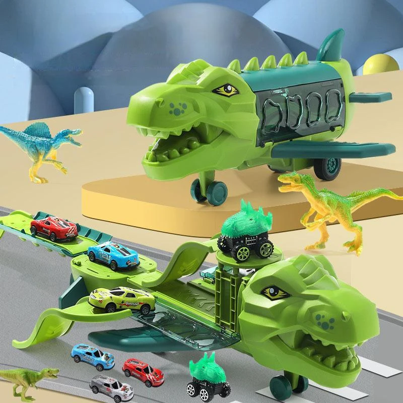 

New Children Dinosaur Transport Airplane Toy Cars Deformation Pull Back Simulation Track Toys With Dinosaur For Kids Boy Gift