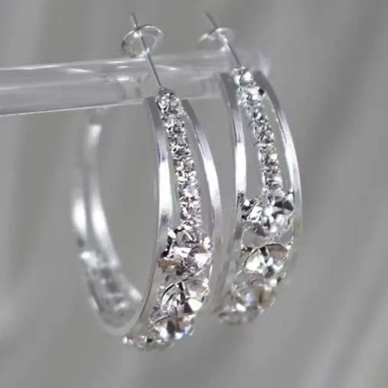 

Circle Crystal Hoop Drop Earrings Gold Silver Color Geometric Hanging Dangle Earrings For Women Female New Fashion Jewelry Decor