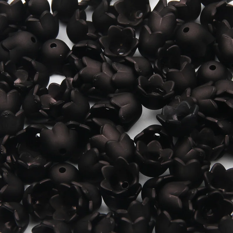 

7x10mm Flower Shape Acrylic Beads Hat Black Matte Spacer Beads For Handmade Necklace Bracelet DIY Jewelry Making Accessories