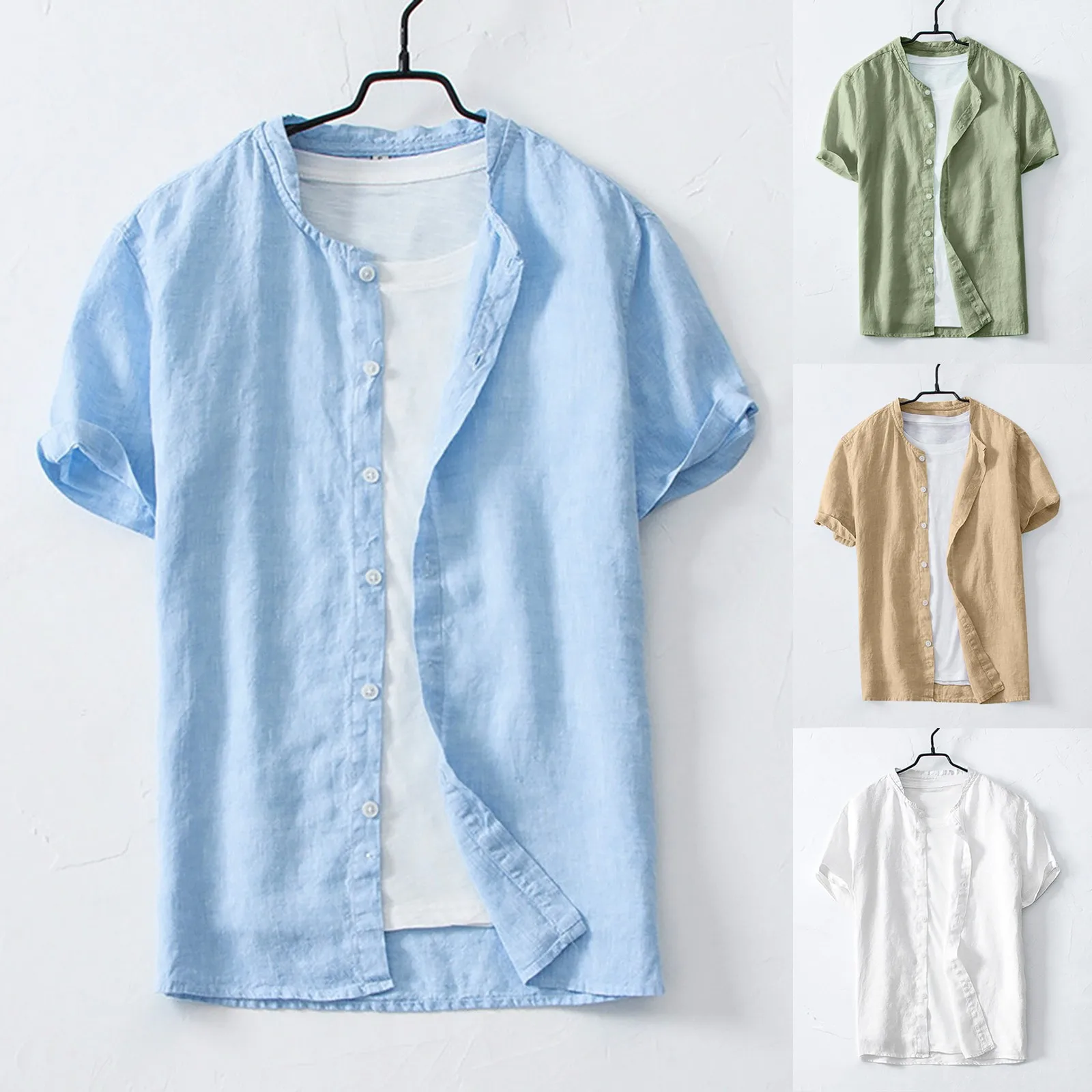 

New Fashion Summer Men Cotton Linen Shirt Cardigan Short Sleeve Hawaiian Beach Shirt Solid Streetwear Man Casual Blouse Tops