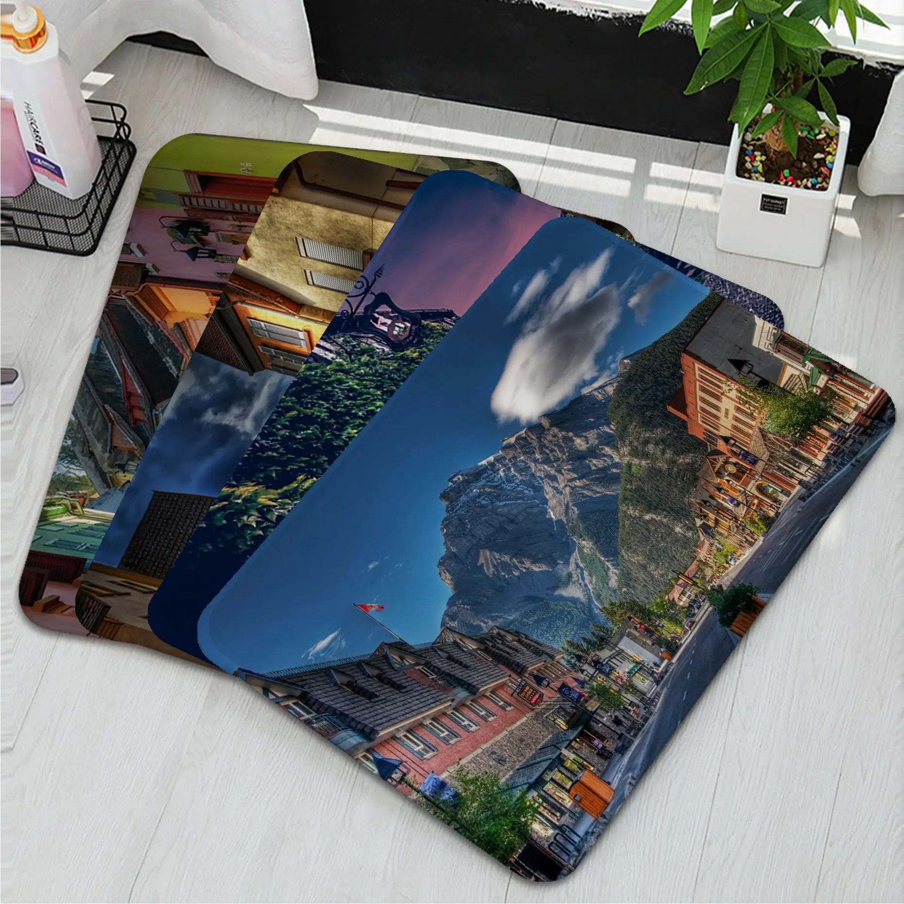 

Ltaly Rural Small Town Street Room Mats Washable Non-Slip Living Room Sofa Chairs Area Mat Kitchen Toilet Rug