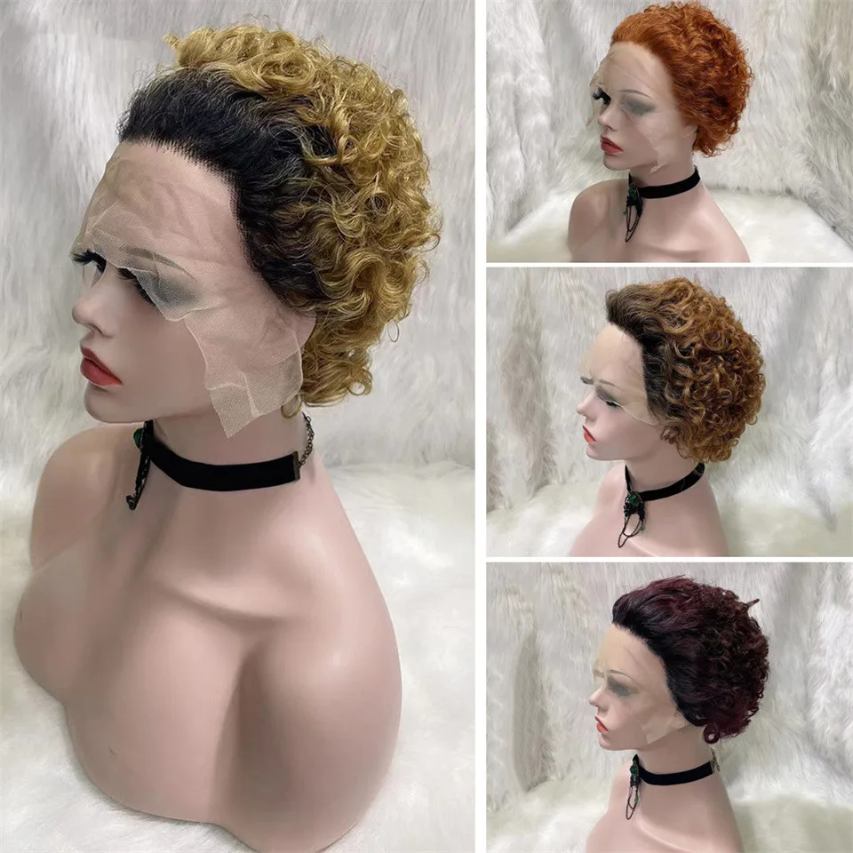 

Pixie Cut Wig Short Curly Bob Hair wigs 180% Density 13x1 Lace Part Wig Brazilian Remy Human Hair Wigs Pre plucked For Women