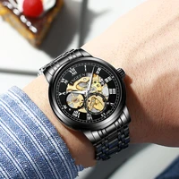 fngeen mens watches top brand luxury mechanical watch fashion waterproof stainless steel strap luminous pointer men clock 6060