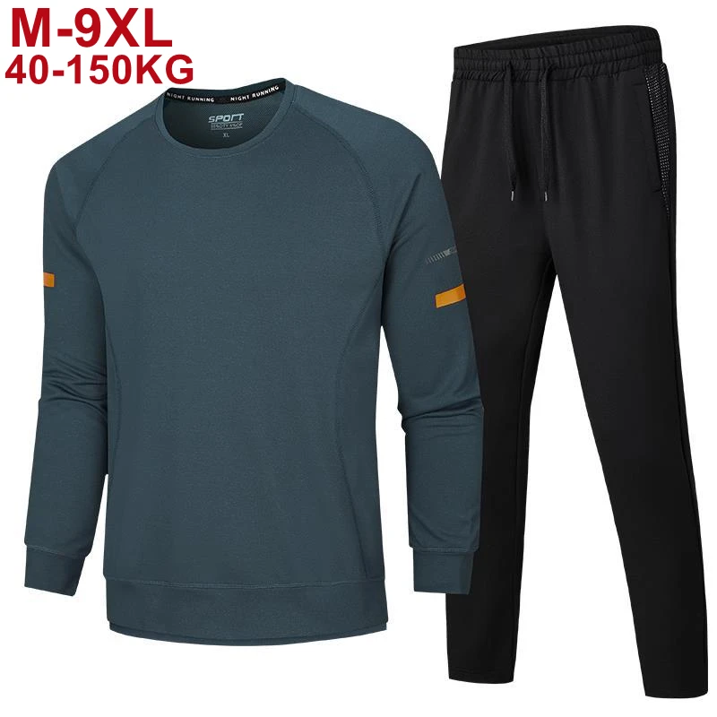 

9xl 8xl 7xl Plus Size Quick Dry Men's 2pcs Tracksuit Sets Long Sleeve Sporting Tracksuit Suit Male T-shirts Pants Sportswear Set