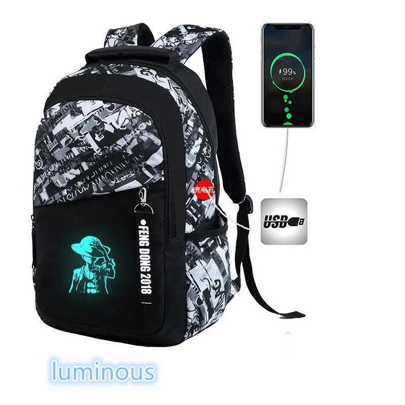 

Schoolbag Boys Waterproof Large Backpack Teen Luminous Bag Anime Characters High School Backpack USB Charging School Bag