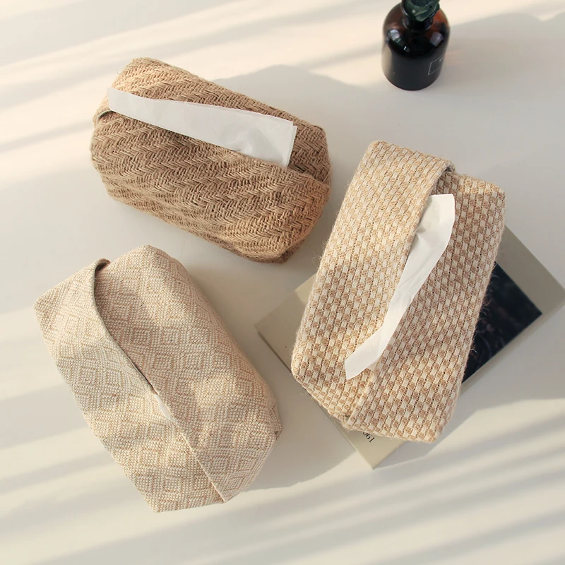 

Ins Cotton And Linen Pumping Box Fabric Simple Weaving Homestay Decoration Toilet Paper Storage Beige Apricot Photo Prop