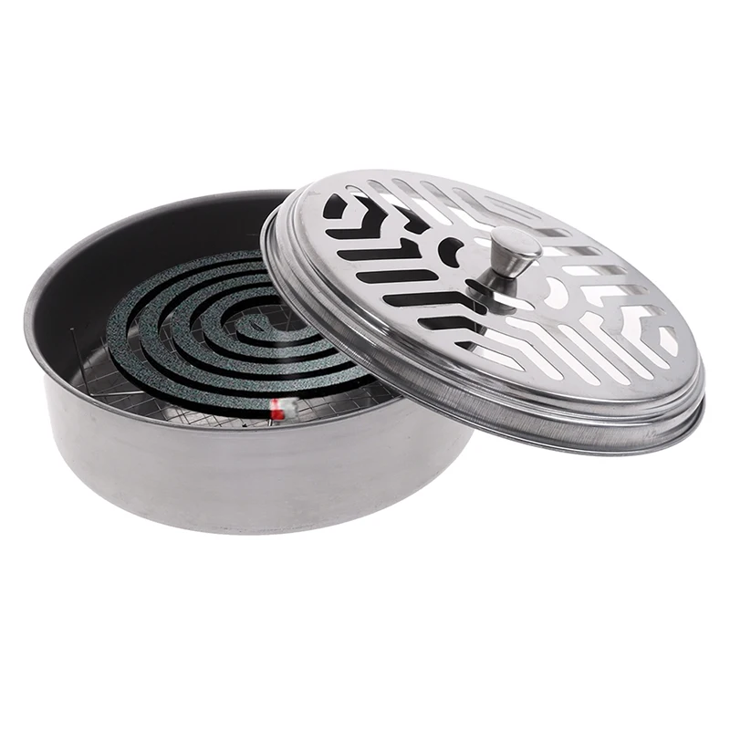 

Mosquitoes Coil Holder With Cover Tray Frame Stainless Steel Round Rack Plate For Spirals Incense Insect Repellent Home Supply