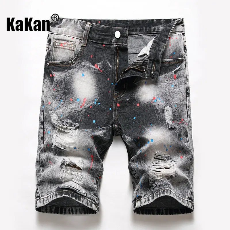 Kakan - European and American Summer New Retro Distressed Denim Shorts for Men, Made of Old Washed Casual Jeans K36-793