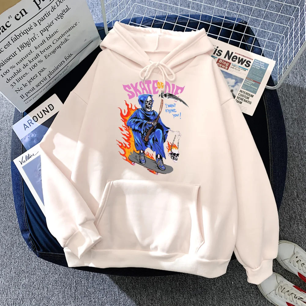 

Halloween Skate Or Die I Want Killing You Death Scythe Print Mans Hoody Oversized Funny Clothes Autumn Fleece Men's Pullover