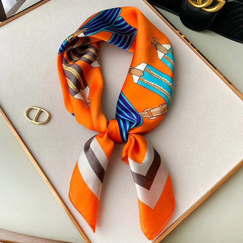 

Women Silk Elegant Decorative Scarf Women Luxury Spring Small Silk Scarf Chain Pattern Scarf 70*70 Square Small Silk Scarf