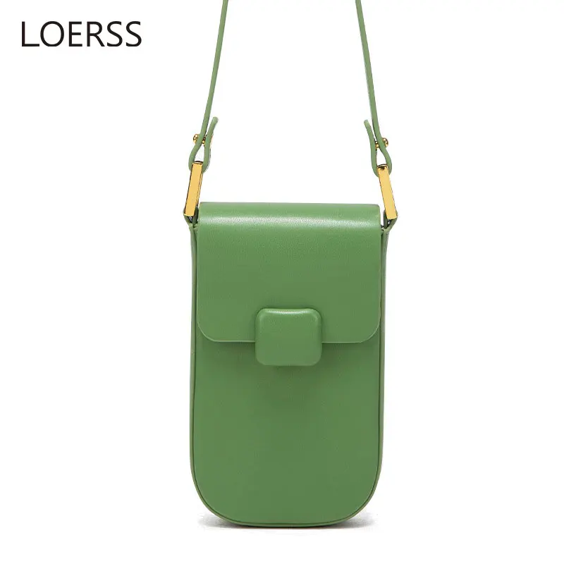 LOERSS Shoulder Bag Niche Mobile Phone Bag for Women PU Leather Crossbody Bag Flap Mini Bag Female Casual Pure Color Handbag