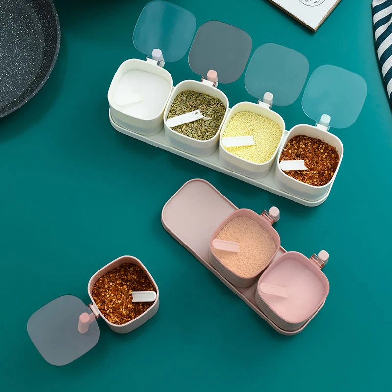 

Kitchen Tool 3/4 Grids Combination Salt Pepper Seasoning Box Spice Jar Powder Sugar Bowl Condiments Storage Container With Spoon