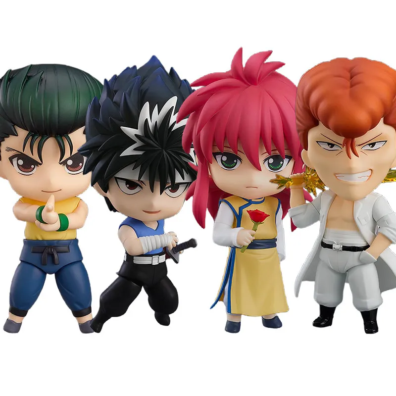 Фото Набор из 6 фигурок BANDAI: Аниме-персонажи YuYu Hakusho (ЮЮ Хакушо) — Юсуке Урамэши, Курама, Просвисты, Пламенные тени. Милые Q-версии из ПВХ. Подарок для детей. №1