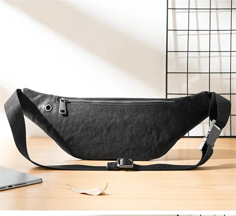 Fashion daily genuine leather men's black small chest bag casual luxury soft natural real cowhide outdoor sports shoulder bag