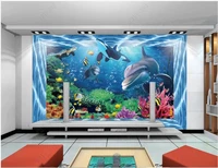 custom mural 3d photo wallpaper underwater world dolphin coral living room decoration interesting wallpapers on the wall