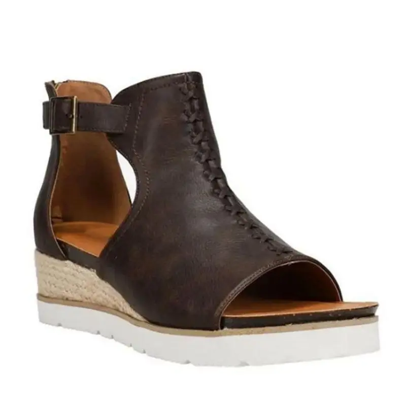 

2022 Women Wedges Zipper Sandals Peep Toe Ladies Hasp Thick Bottom Fashion Open Toe Female New Woman Sandals Plus Size 35-43