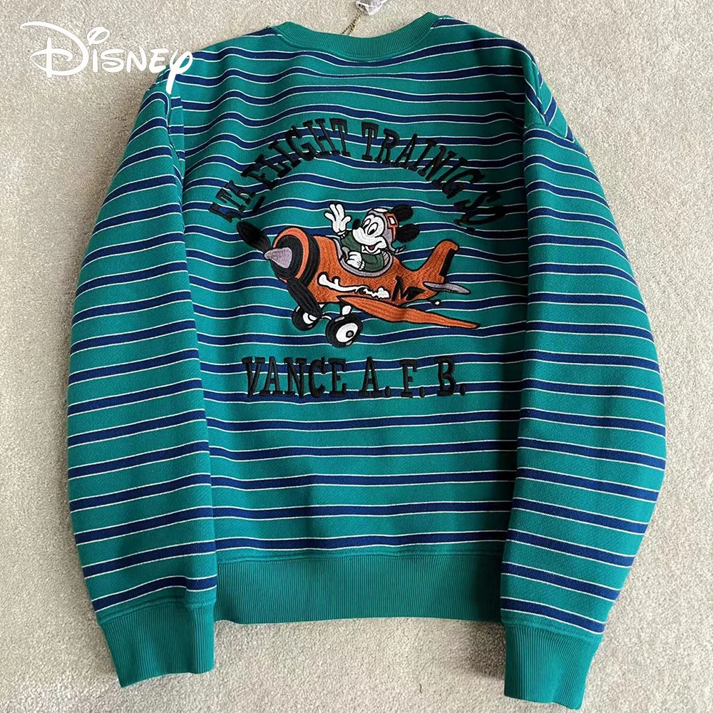 

Disney Anime Mickey Mouse Loose Embroidery Sweatshirt Autumn Winter Cartoon Plus Velvet For Warmth Top