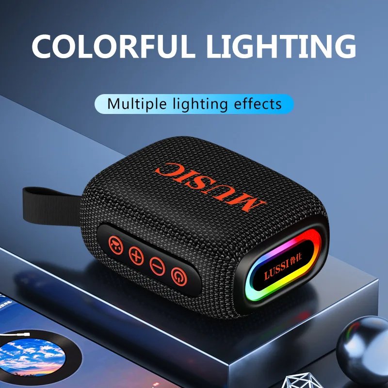 Фото Портативная водонепроницаемая беспроводная Bluetooth-колонка с RGB-подсветкой, мини-аудиоустройство с HIFI-стереозвуком и ремешком для кемпинга и пляжа. №1