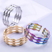 5pcs bamboo chain vintage male rings aesthetic rings set for women gold color ring stainless steel charm party trend jewelry