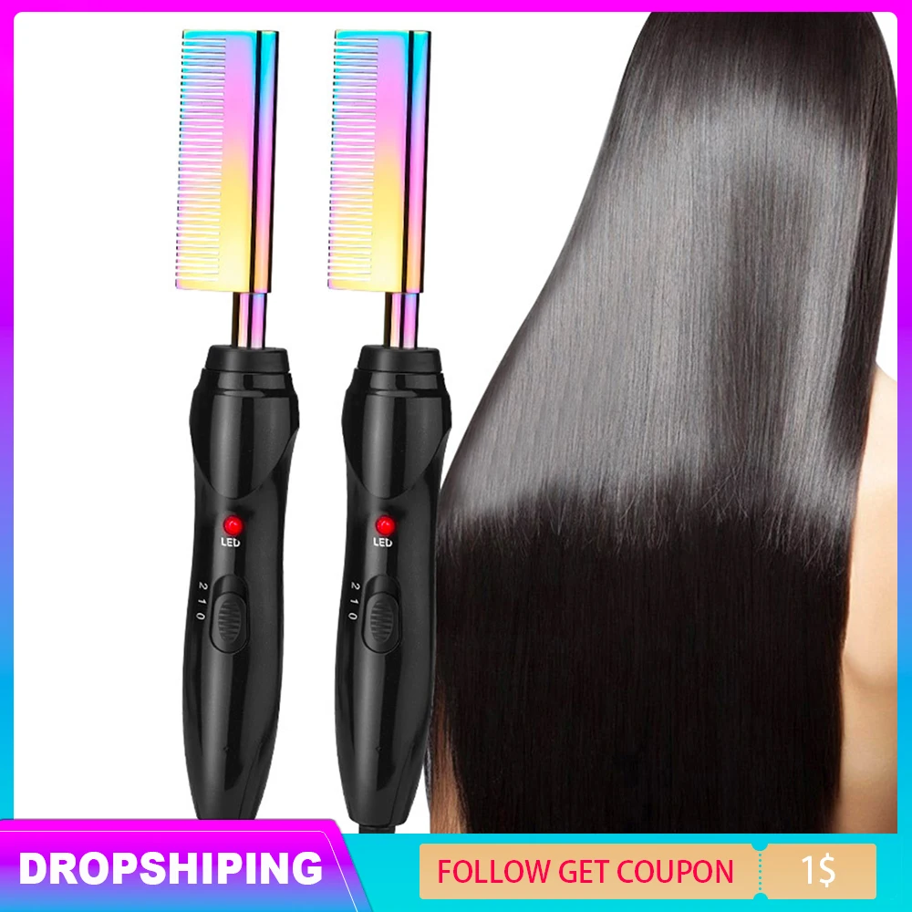 

2 in 1 Hair Straightener Hair Curler Electric Hair Smooth Hot Heating Comb Flat Iron Multifunctional Straightening Styling Tool