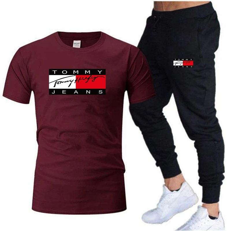 New summer fashion short sleeved T-shirt and pants set, casual brand fitness hip-hop fashion men's sports set