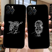 black and white line art phone case for iphone 11promax 13 12 pro max mini xr x xs 6 6s 7 8 plus funda shell cover