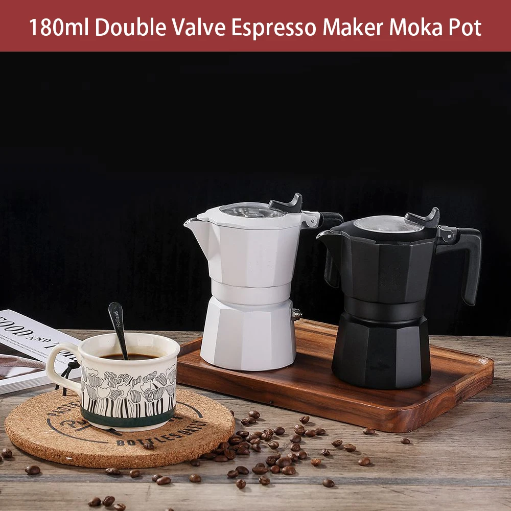 1Pc Aluminum Espresso Maker Moka Pot Double Valve Classic Italian and Cuban Café Brewing Tools Cafetera 180ml Cafe Accessories