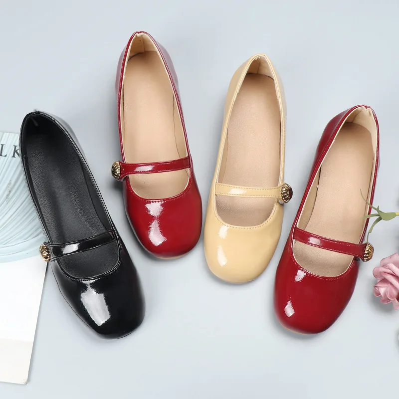 

Женские туфли на низком каблуке, повседневные туфли из искусственной кожи, с квадратным носком, на резиновой подошве, для отдыха, 2022