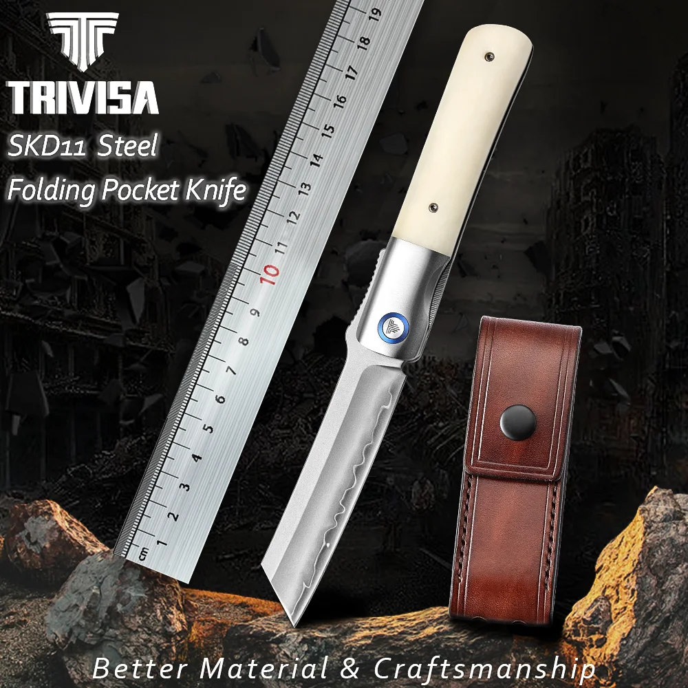 

TRIVISA Folding Pocket Knife,SKD11 Blade OX Bone Handle,Japanese Handmade Professional Outdoor EDC Camping Survival Knives