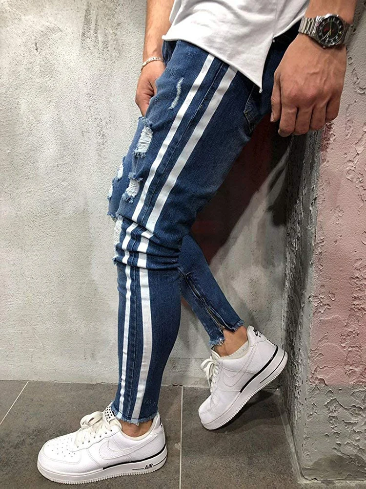 Autumn Hip Hop Slim Fit Jeans for Men Brands men's distressed casual ripped denim trousers Man Pants 2022 New