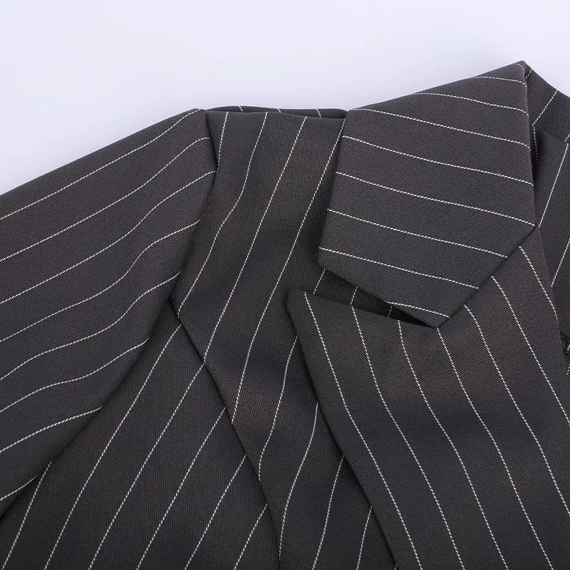 2021 Spring Autumn New Fashion Grey Striped Short Blazers Single-button Elegant Suits Women Long Sleeve Trendy Commuters Blazer
