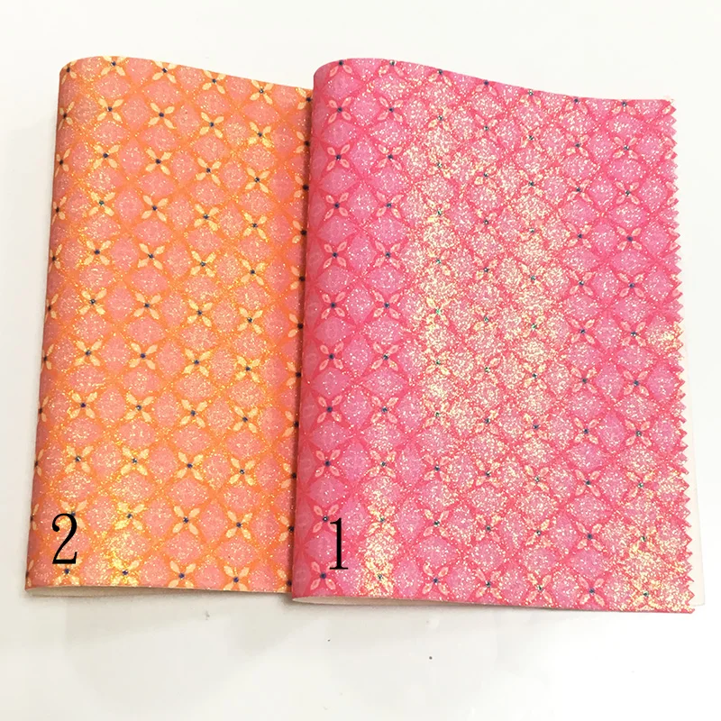 

XHT Pattern Printed Colorful Shiny Sparkling Fine Glitter Faux Leather Fabric Sheet for Making Shoe/Bag/DIY Accessories