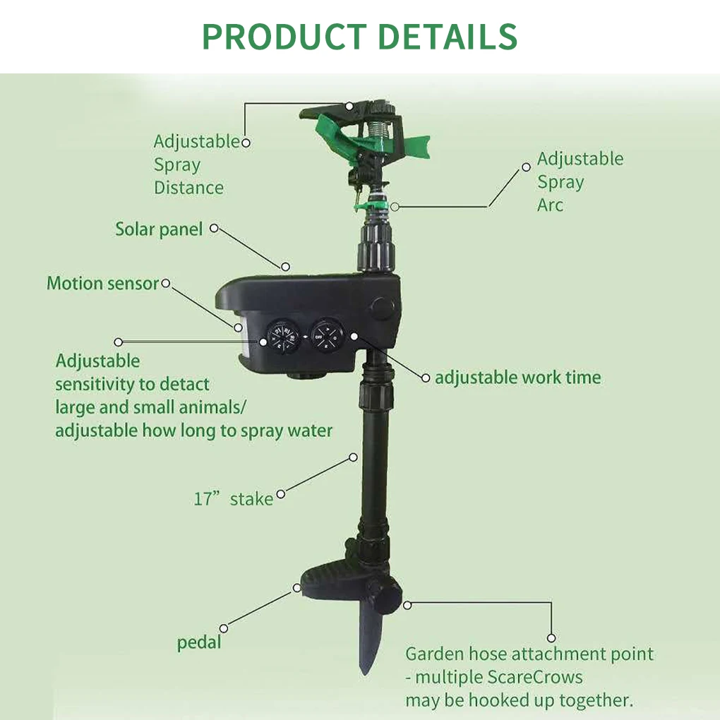 Animal Repeller Solar Powered Automatic Water Spray Garden Animal Repeller Water Sprinkler