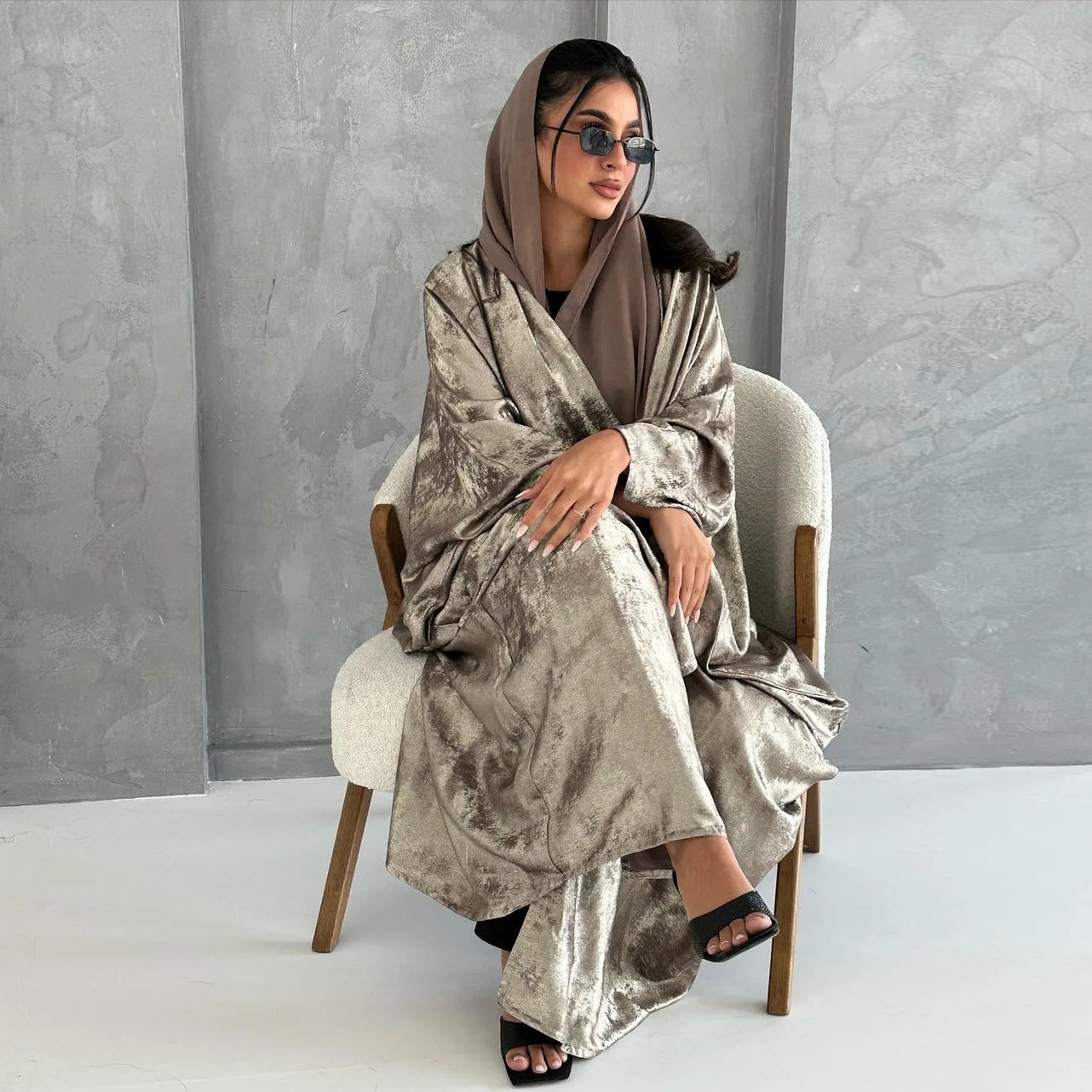 ИД мусульманская абайя для женщин платье Серебристые Абайи арабский Дубайский