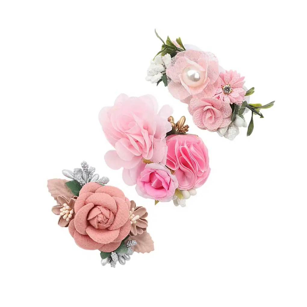 

3 Pieces Hair Clip Head Decor Compact Size Lady Accessories Multicolored Cloth Party Decorative Attractive Flower Pins
