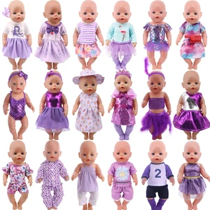 Cute Purple Mini Dress Pajama For Baby 43Cm &18Inch American Doll Clothes,Our Generation,Baby New Bo