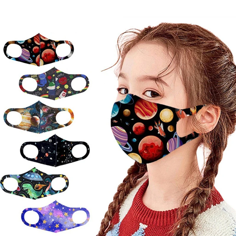 

Детская маска для лица для девочек и мальчиков, моющаяся многоразовая маска для рта с мультяшным 3D-принтом, модная детская маска без защиты
